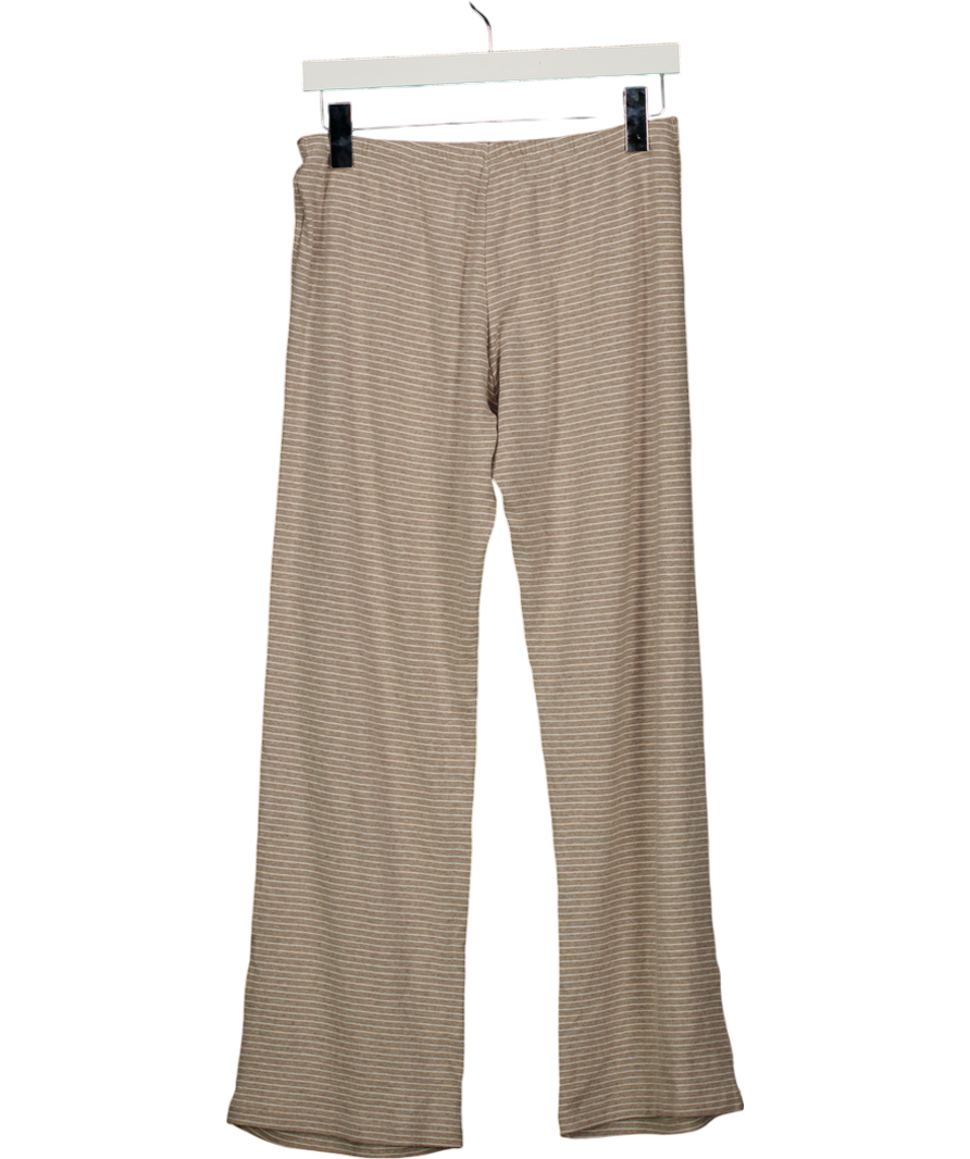St. George Beige Wide Leg Striped Soft Trouser UK S