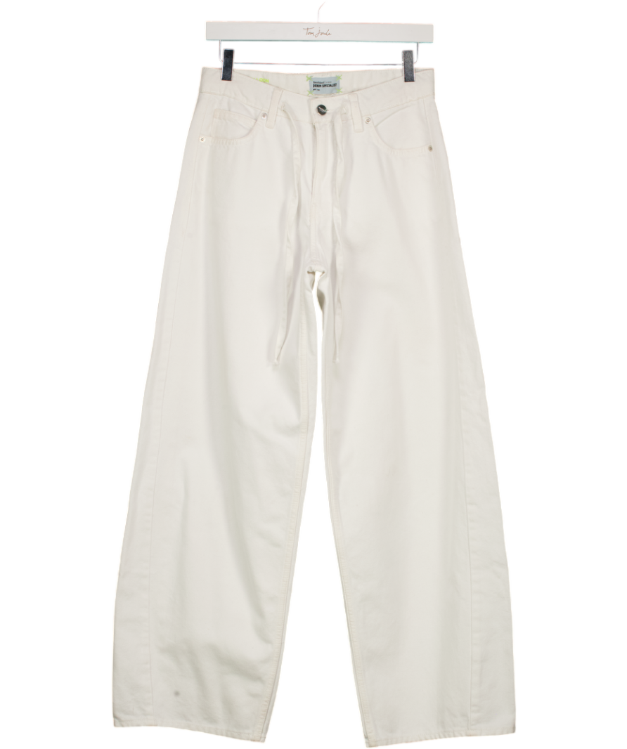 River Island White Drawcord Baggy Jeans UK 8
