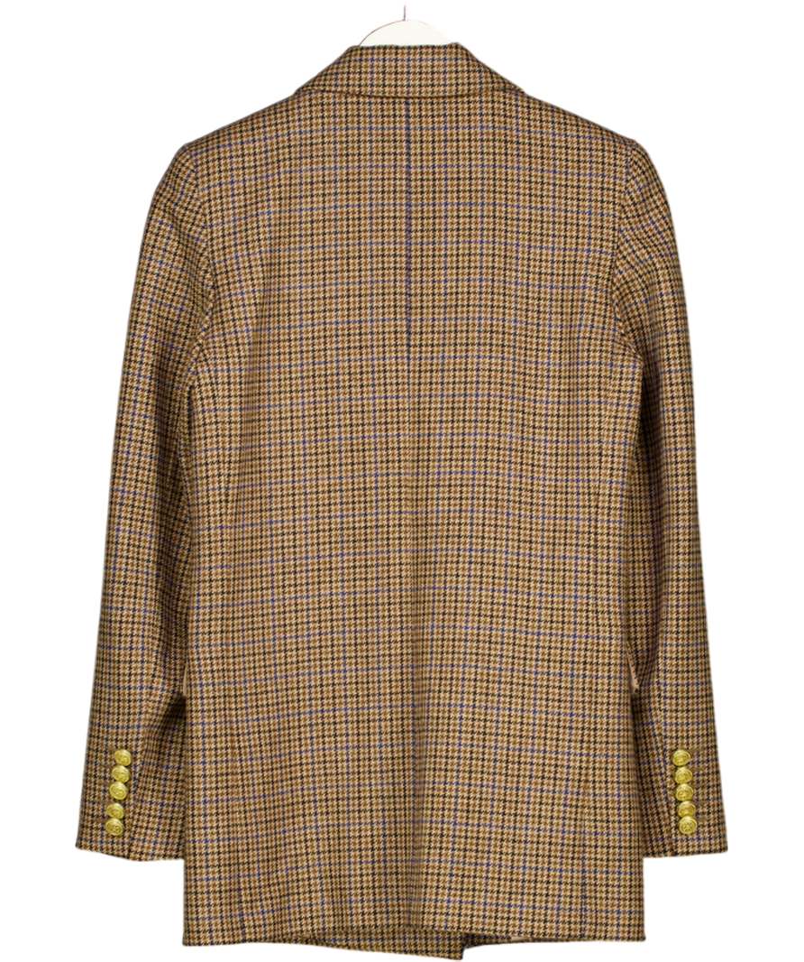 HOLLAND COOPER Double Breasted  Wool Blazer  - Brown / Blue Houndstooth UK 6