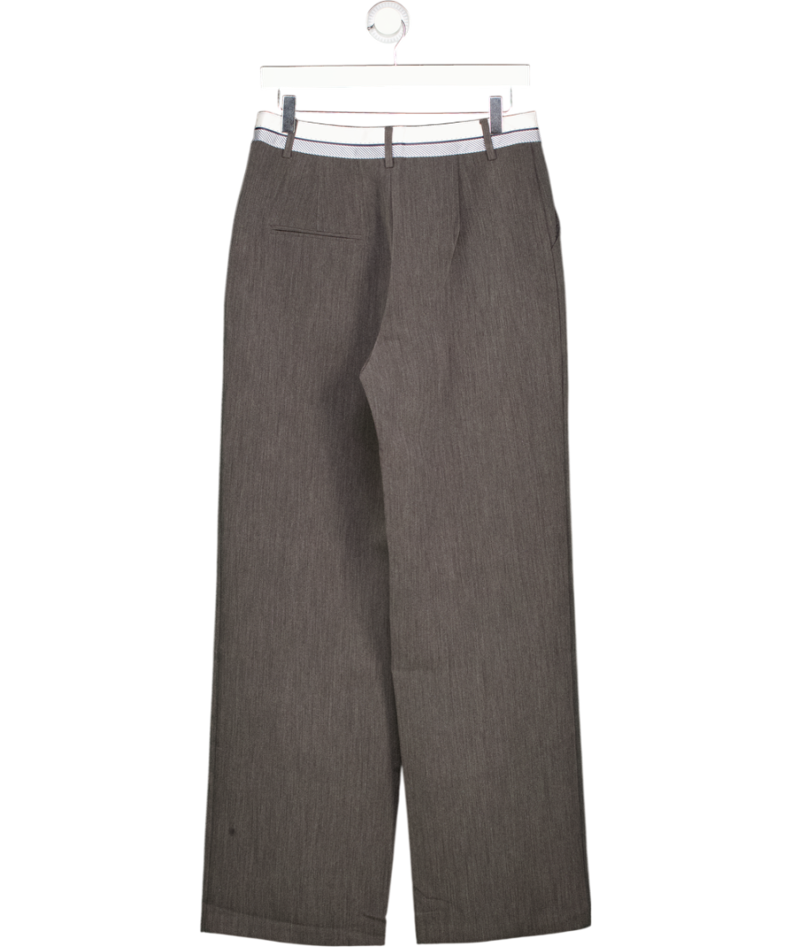 4th & Reckless Exclusive Tailored Contrast Waist Band Straight Leg Trousers In Dark Grey UK 10