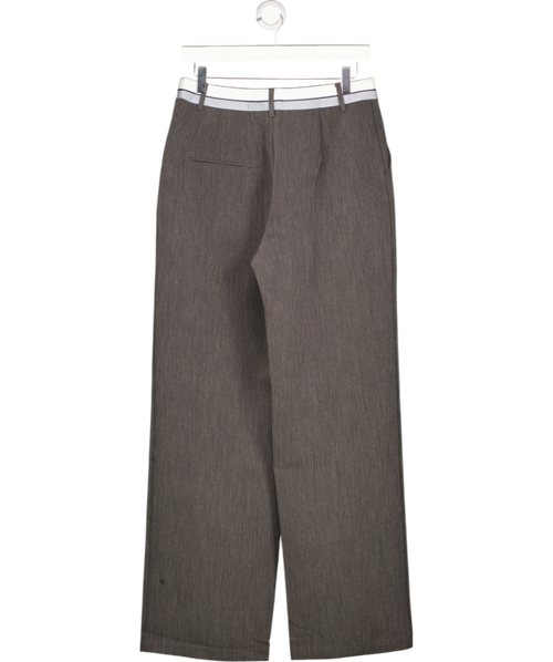 4th & Reckless Exclusive Tailored Contrast Waist Band Straight Leg Trousers In Dark Grey UK 10
