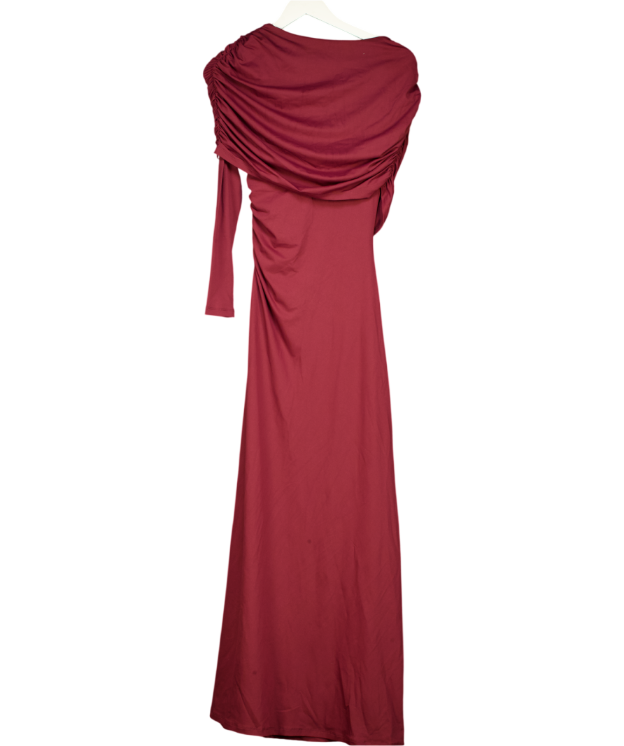 Commense Red Bodycon Asymmetrical Neck Long Sleeve Ruched Maxi Dress UK XS