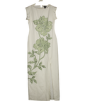 Karen Millen Premium Summer Embellished Applique Tailored Maxi Dress - Cream / Sage UK 10