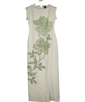 Karen Millen Premium Summer Embellished Applique Tailored Maxi Dress - Cream / Sage UK 10