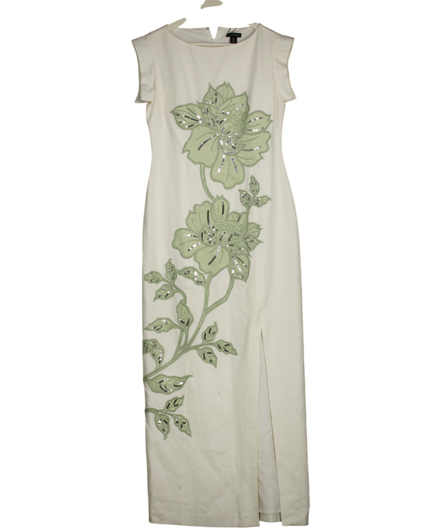 Karen Millen Premium Summer Embellished Applique Tailored Maxi Dress - Cream / Sage UK 10
