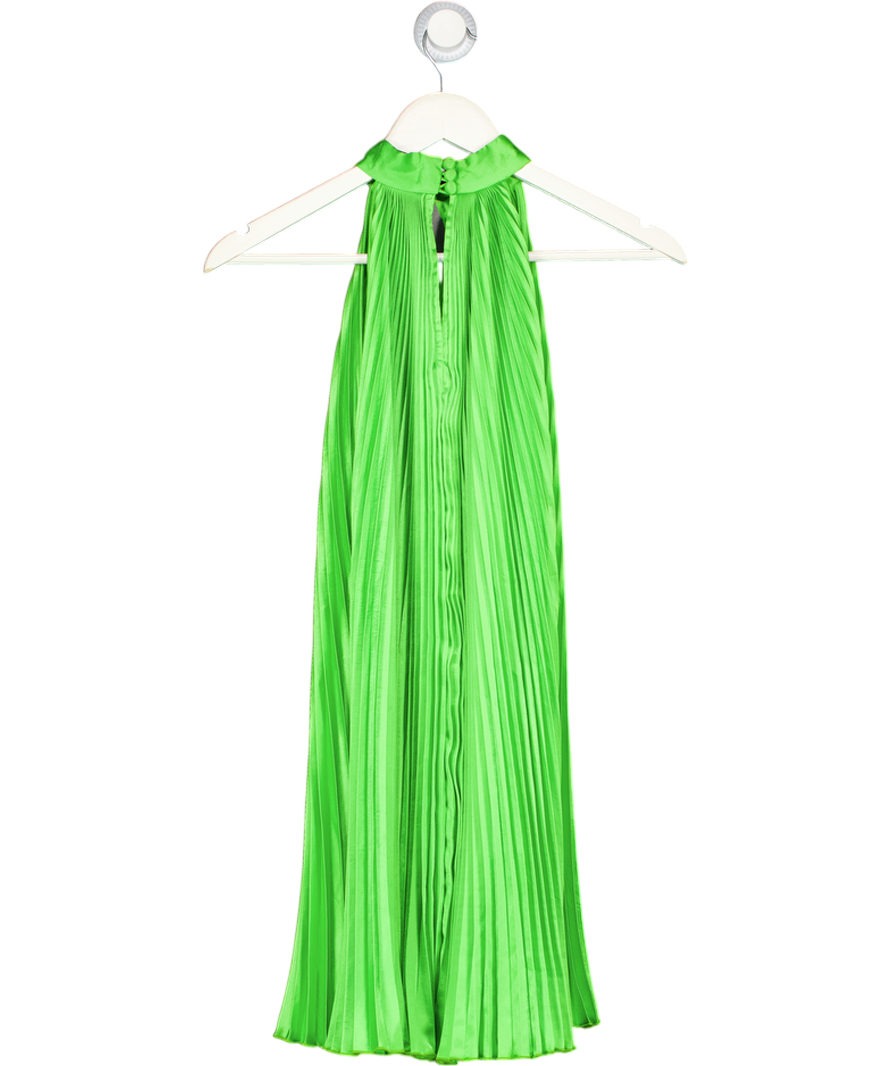 L'IDEE Apple Green Satin Sunray Pleat Mini Dress UK 8