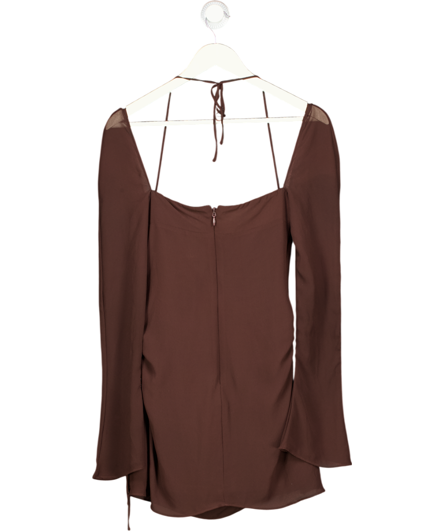 HOUSE OF CB Brown Baby Chocolate Chiffon Cutout Halter Mini Dress UK S