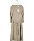 JAEGER Beige Wool Rich Flannel Belted Midi Dress UK 16