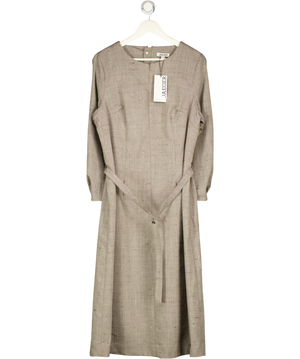 JAEGER Beige Wool Rich Flannel Belted Midi Dress UK 16