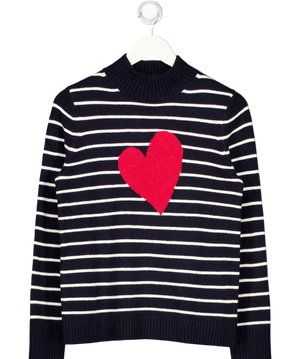 TALBOTS Navy Blue Cotton Blend Mockneck Pullover - Stripe Intarsia Heart UK S