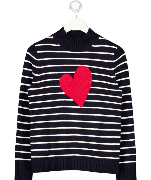 TALBOTS Navy Blue Cotton Blend Mockneck Pullover - Stripe Intarsia Heart UK S