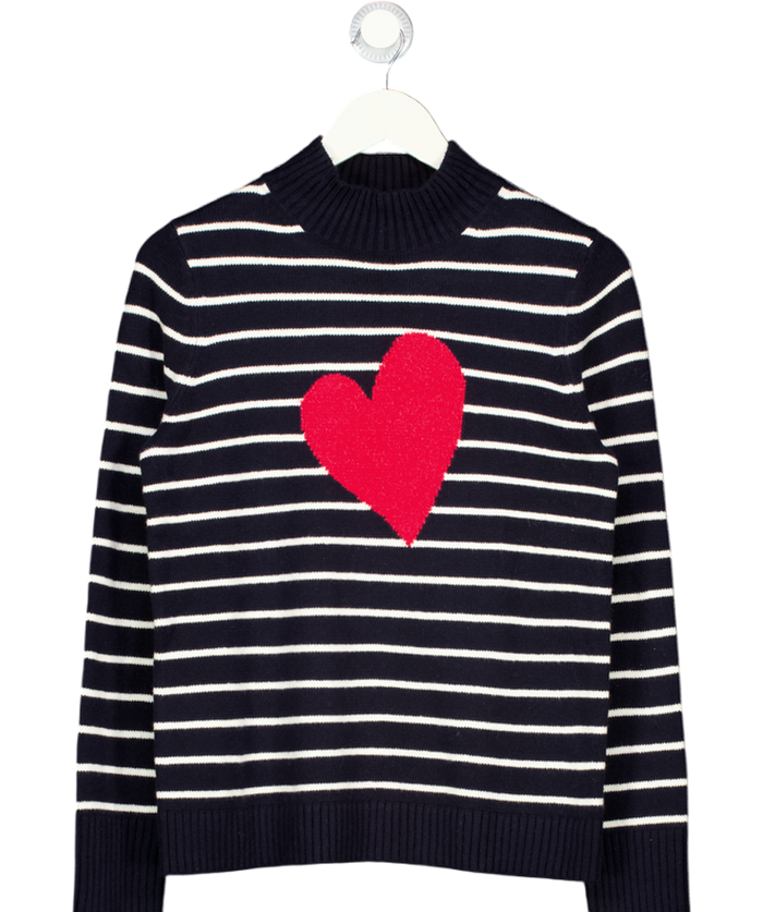 TALBOTS Navy Blue Cotton Blend Mockneck Pullover - Stripe Intarsia Heart UK S