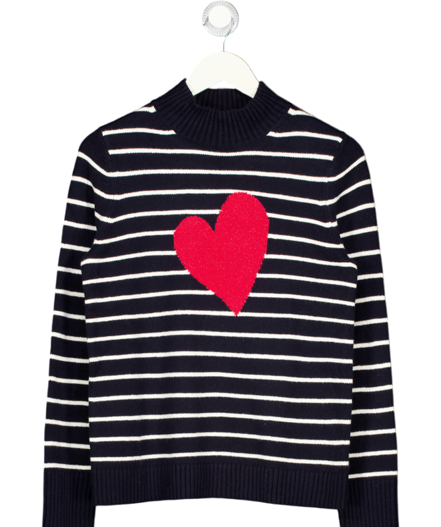 TALBOTS Navy Blue Cotton Blend Mockneck Pullover - Stripe Intarsia Heart UK S
