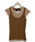 ZARA Beige Contrast Layered T-shirt UK S