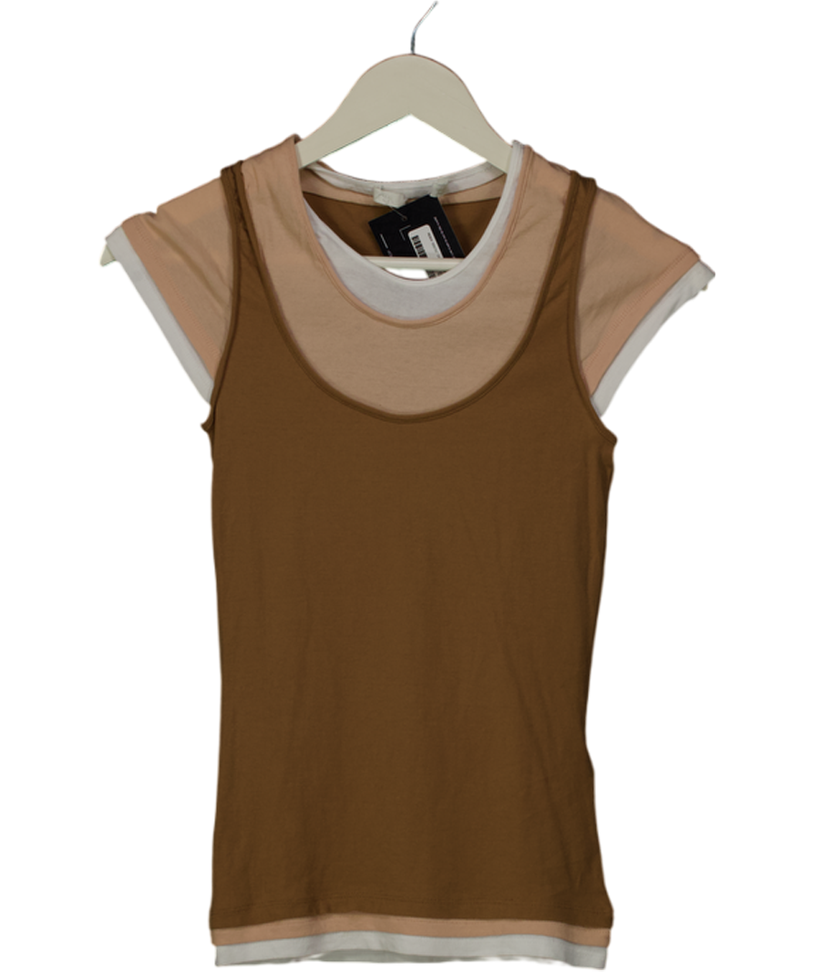 ZARA Beige Contrast Layered T-shirt UK S