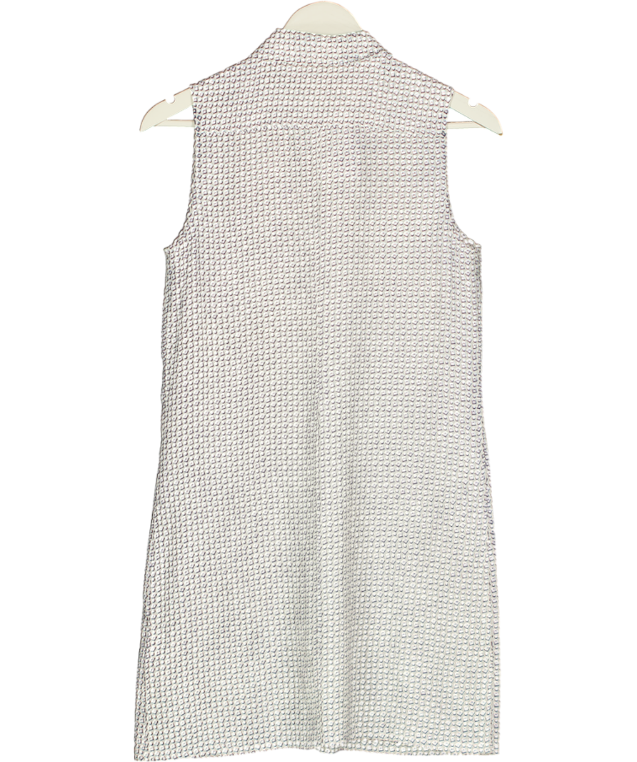 EQUIPMENT White / Navy Blue Geo Print Sleeveless 100% Silk Shirt Dress UK XS