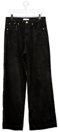 M&S Black Cord Wide Leg Trousers - Long Length UK 12