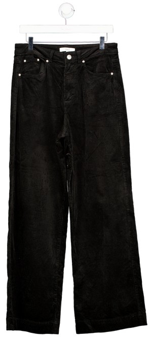 M&S Black Cord Wide Leg Trousers - Long Length UK 12