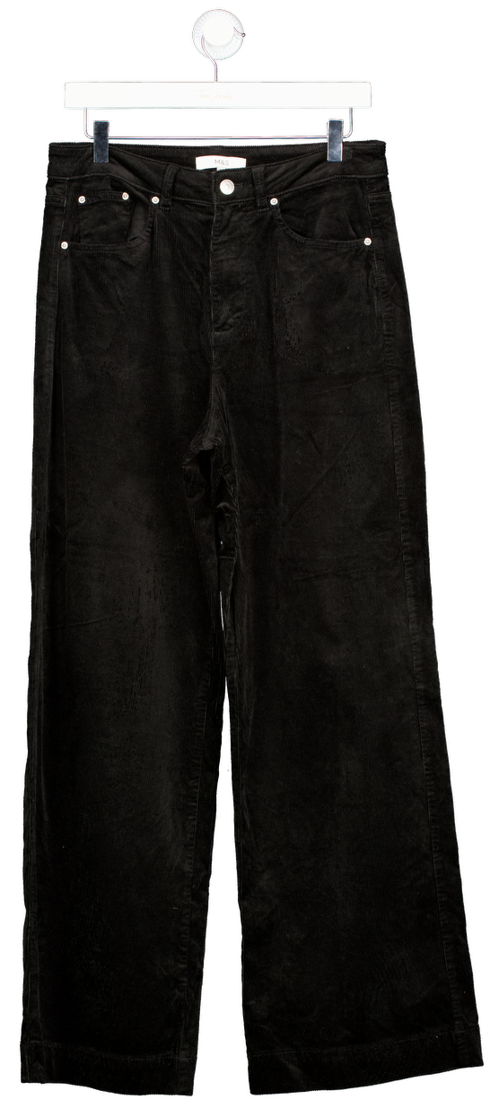 M&S Black Cord Wide Leg Trousers - Long Length UK 12