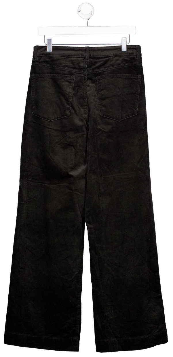 M&S Black Cord Wide Leg Trousers - Long Length UK 12