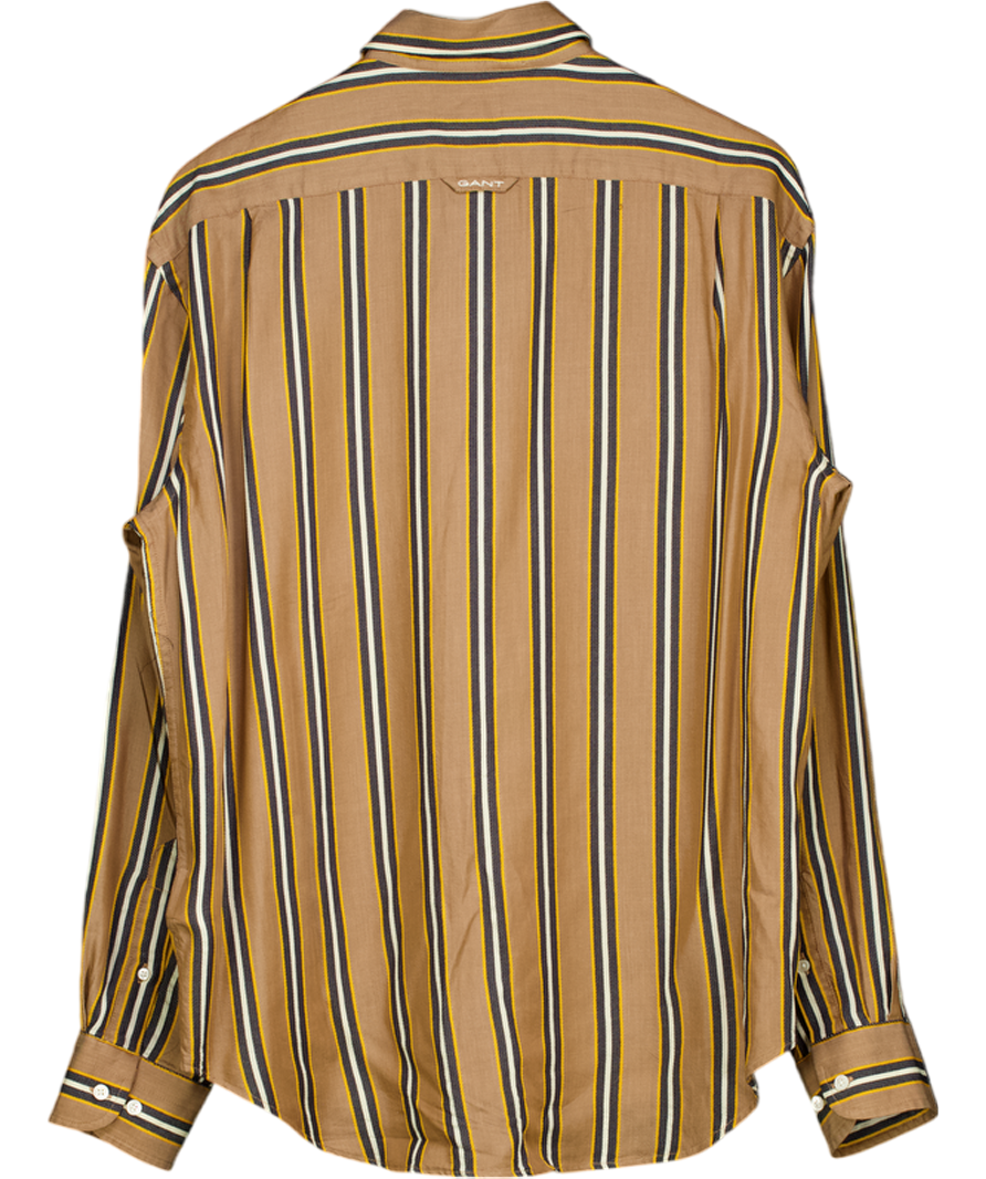 GANT Beige Pure Prep Relaxed Fit Striped Lyocell Shirt UK S