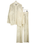 PRETTY LAVISH Cream Open Knit Floral Oversized Shirt & Trousers Co-ord UK XL