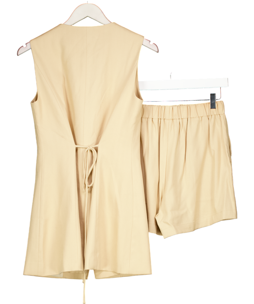 commense Beige Cotton & Linen Tie-back Shorts Set UK S