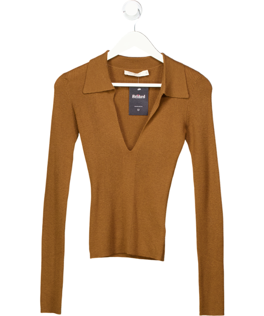 BEC + BRIDGE Brown Long Sleeved Ribbed Knit Polo UK 6