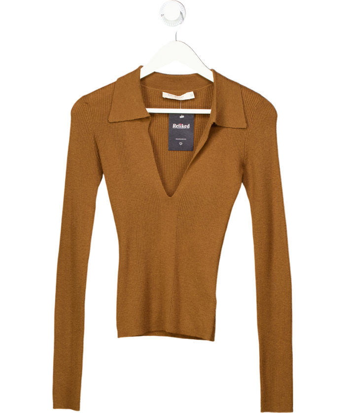 BEC + BRIDGE Brown Long Sleeved Ribbed Knit Polo UK 6