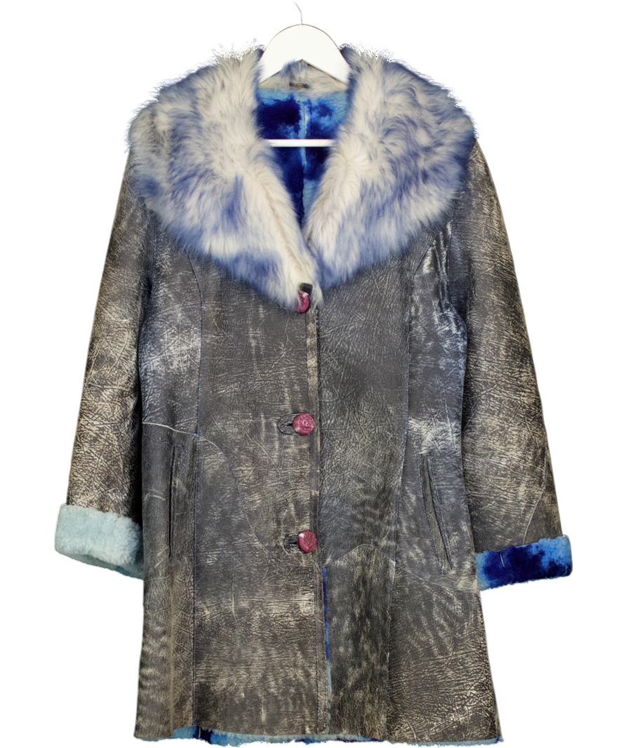 CASSINI Vintage Grey / Blue Leather & Shearling Jacket UK L