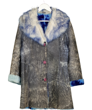CASSINI Vintage Grey / Blue Leather & Shearling Jacket UK L