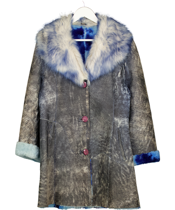CASSINI Vintage Grey / Blue Leather & Shearling Jacket UK L