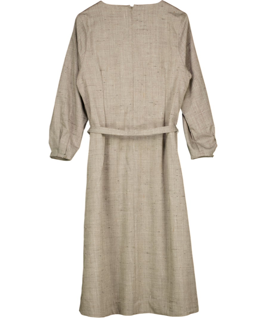 JAEGER Beige Wool Rich Flannel Belted Midi Dress UK 16