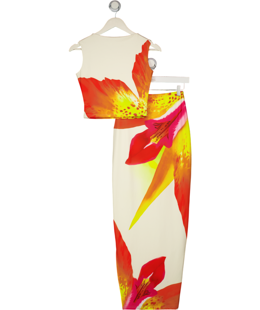 MURCI 2-piece Cream Floral Placement Premium Stretch Jersey Santan Top (uk 8) & Skirt Set UK 6