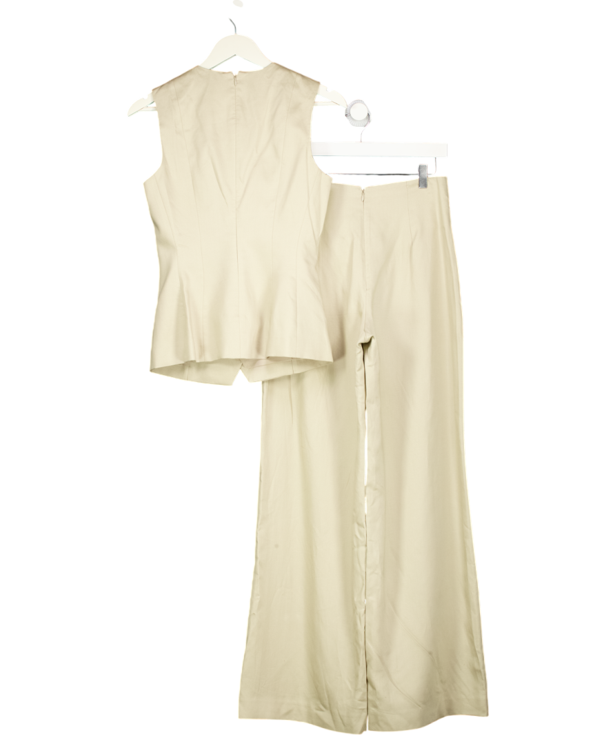 KAREN MILLEN 2-piece Beige Tailored Linen Button Top & Front Wide Leg Trouser Set UK 6