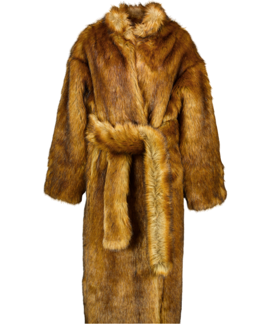 KHY By Kylie Jenner Brown Faux Fur Long Coat UK S/M