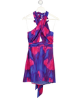 MAJORELLE Blue & Pink Satin Print Cross Front Halter Mini Dress UK S