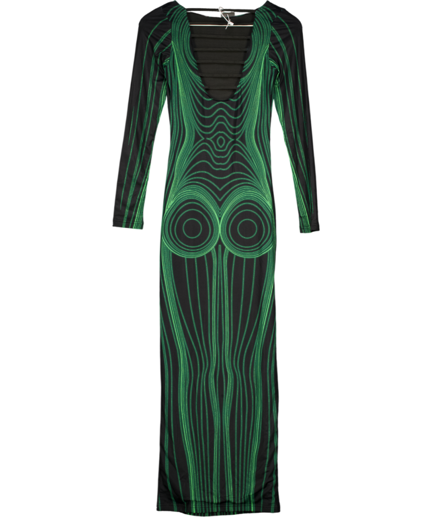 THE KRIPT Black & Green Body Illusion Maxi Bodycon Dress In Green And Black UK XS