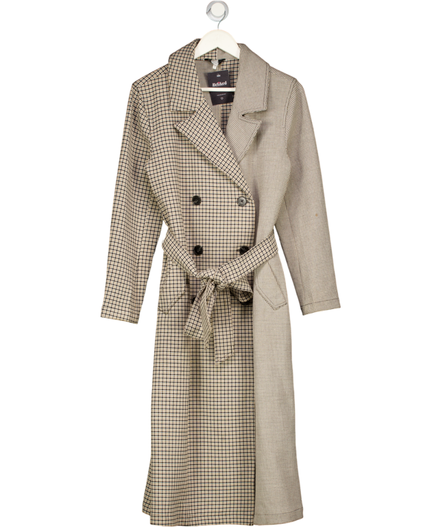 L'ACADEMIE Cream Cream/ Brown / Black Contrast Check Trench Coat UK S