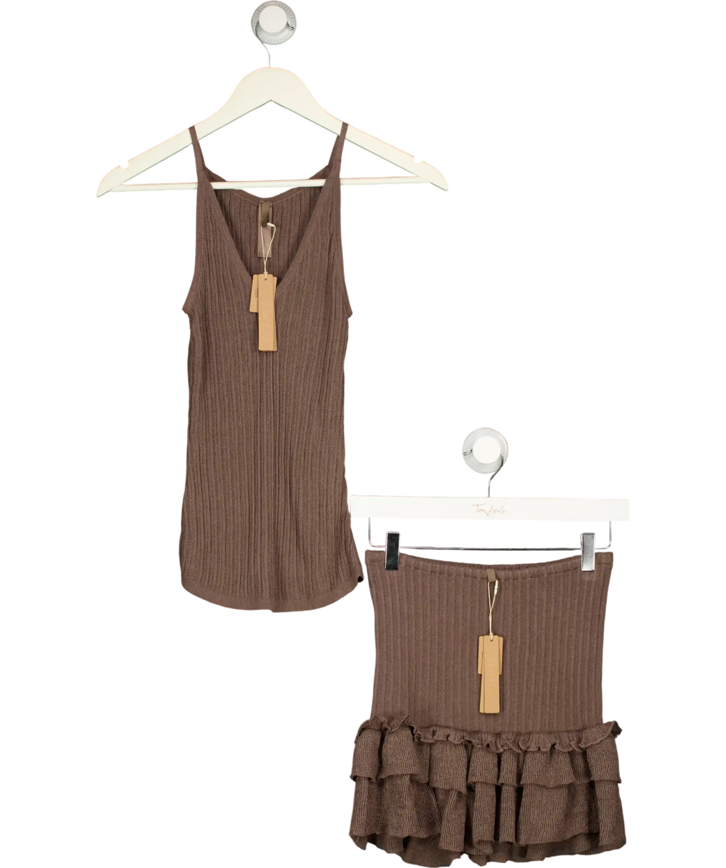 SKIMS Sheer Knit Tank And Ruffle Mini Skirt Amethyst Brown  Set UK XS