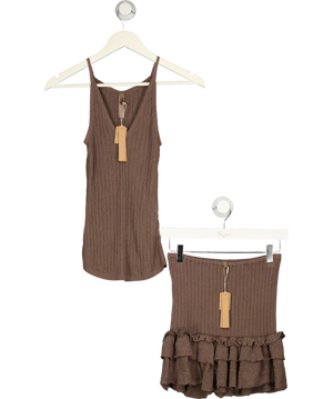 SKIMS Sheer Knit Tank And Ruffle Mini Skirt Amethyst Brown  Set UK XS
