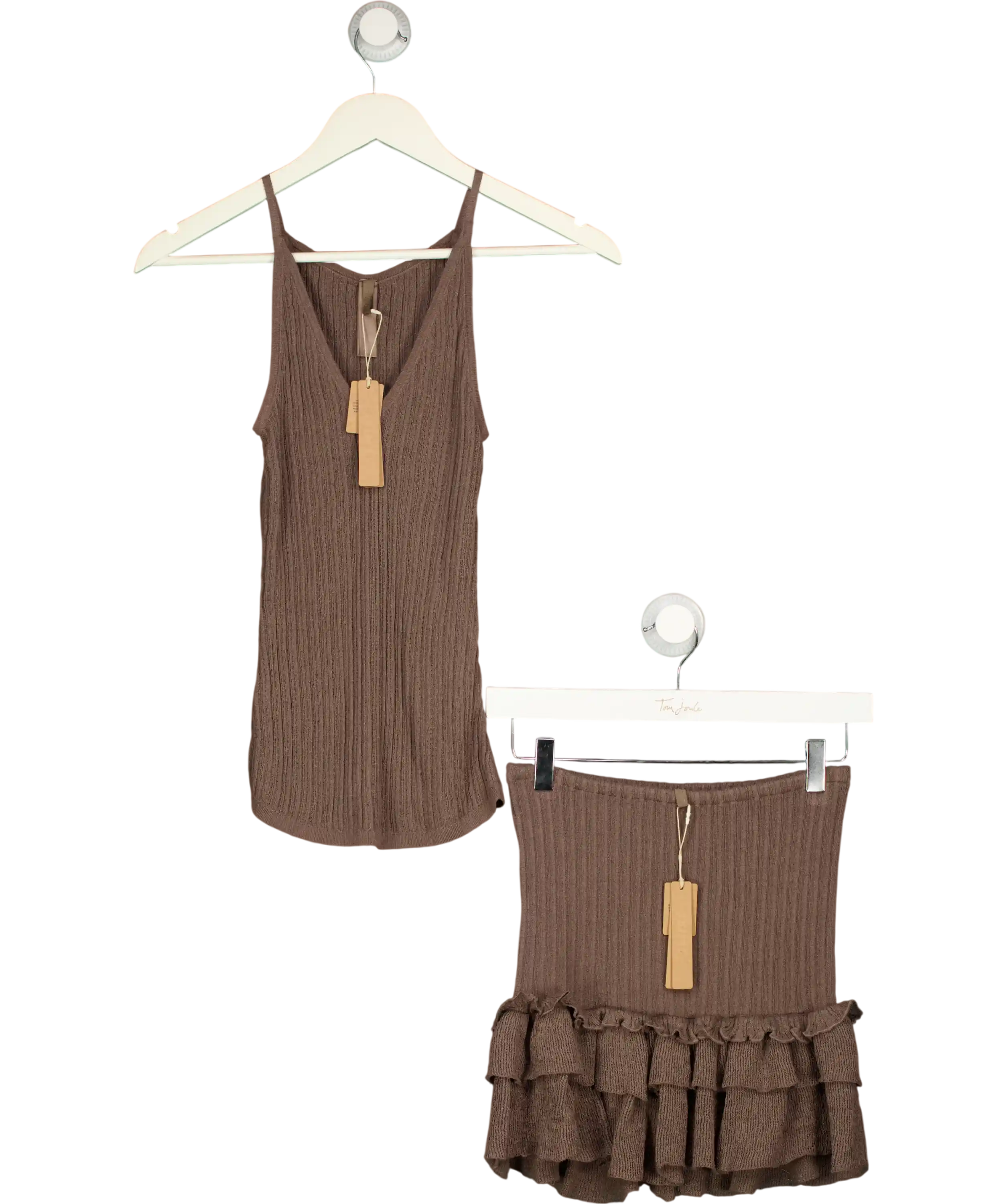 SKIMS Sheer Knit Tank And Ruffle Mini Skirt Amethyst Brown  Set UK XS