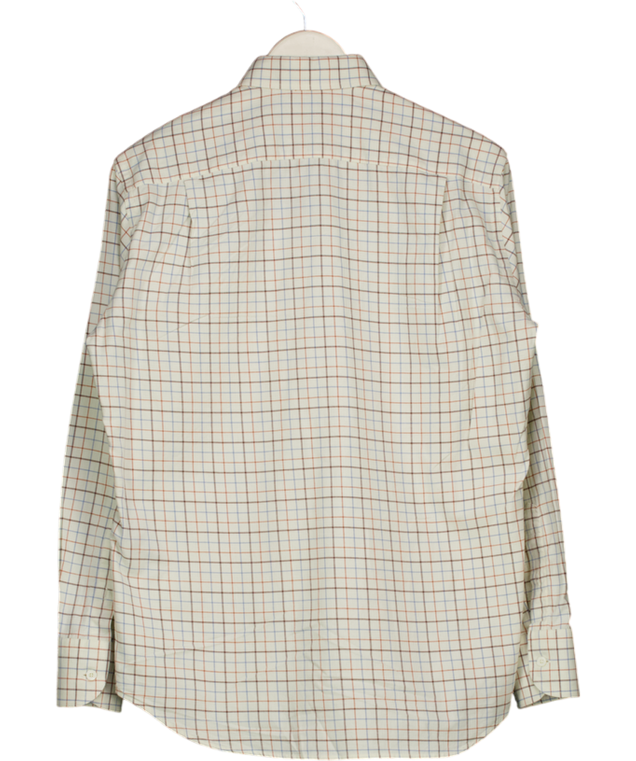 PURDEY Cream Brushed Cotton Check Shirt With Mother Of Pearl Buttons UK 8