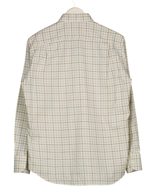 PURDEY Cream Brushed Cotton Check Shirt With Mother Of Pearl Buttons UK 8
