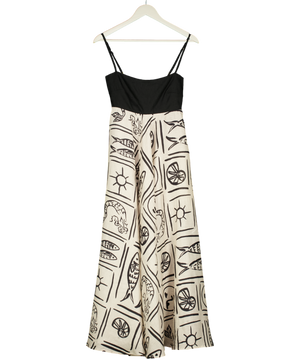 Chic Le Frique Black & Ivory. Printed Linen Blend Midi Dress UK S