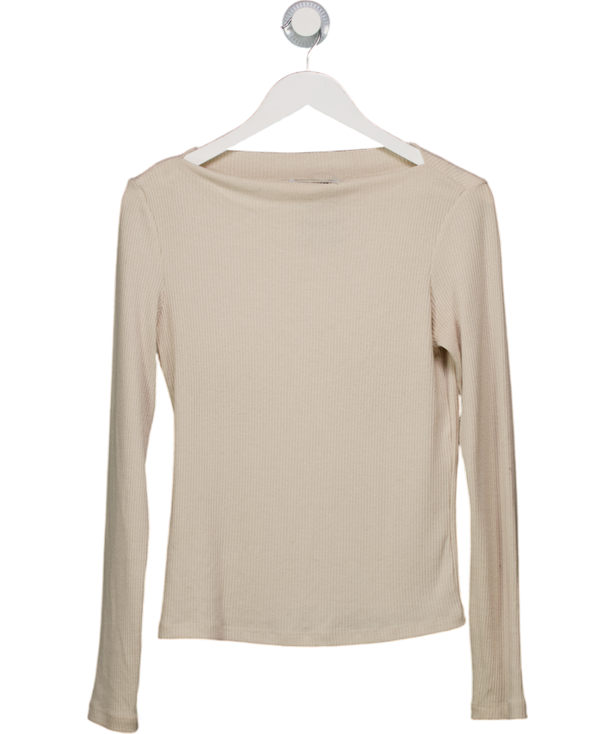 MANGO Beige Supersoft Ribbed Long Sleeve Top UK S