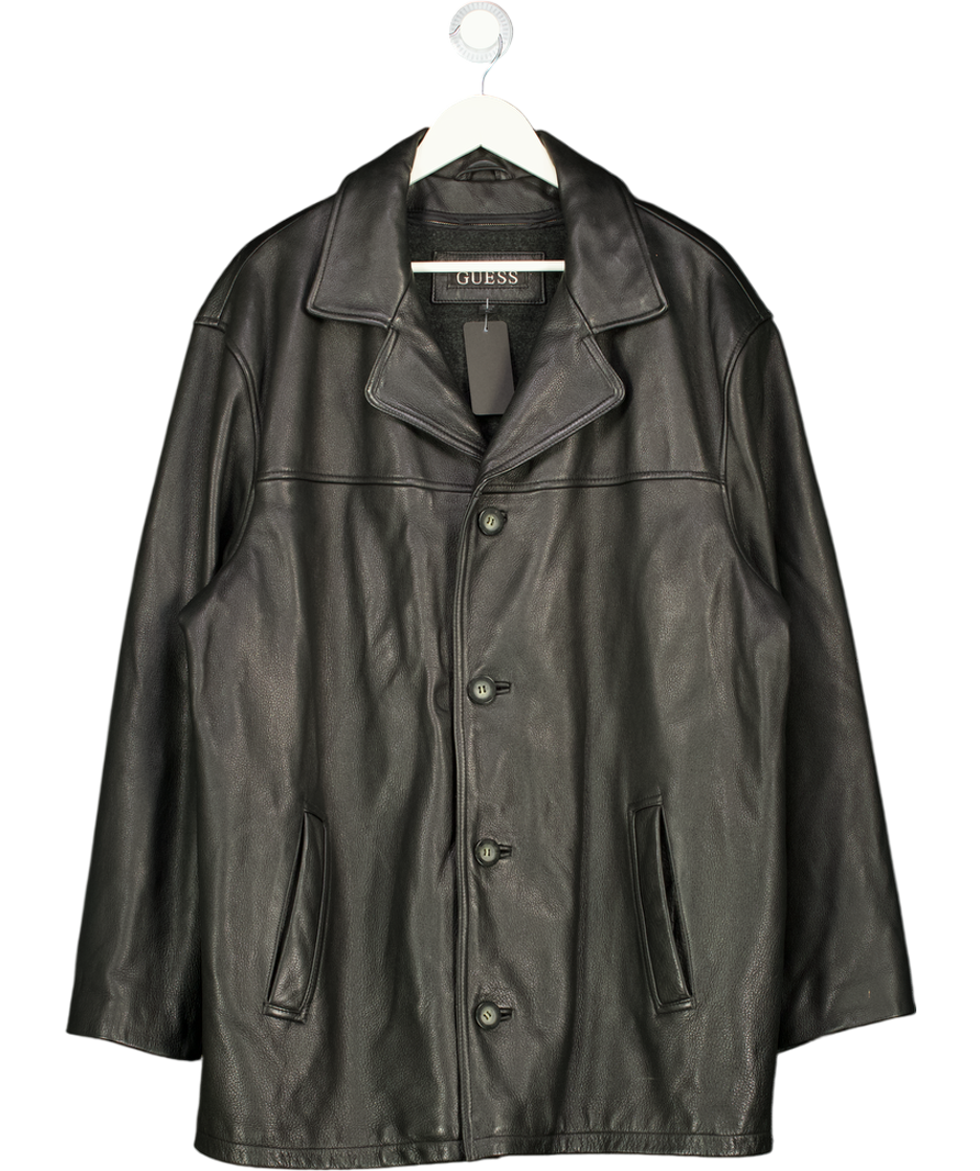 GUESS Black Leater Longline Jacket UK XL