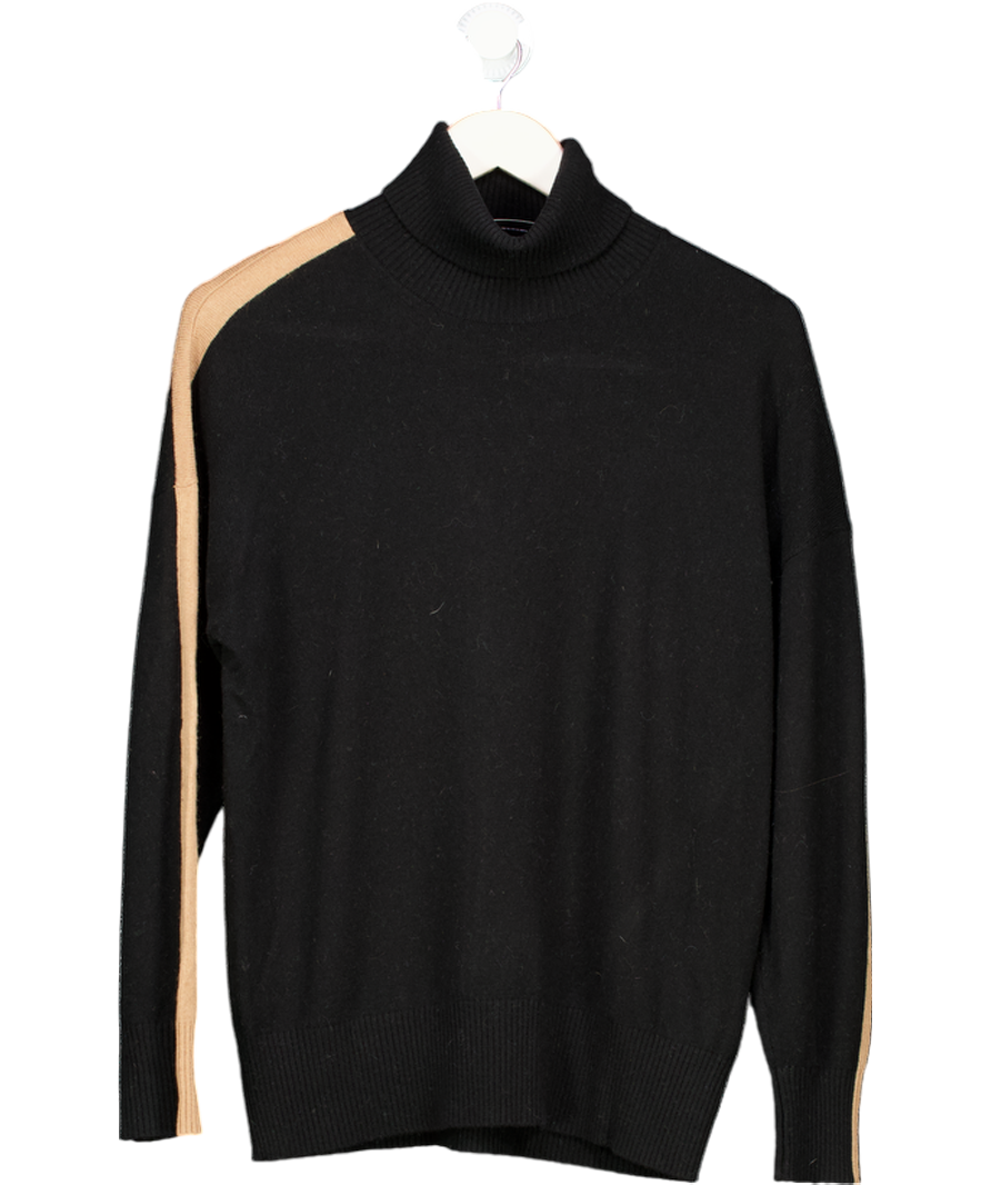 REISS Black Colourblock Knitted Roll Neck Jumper In Black/camel UK S
