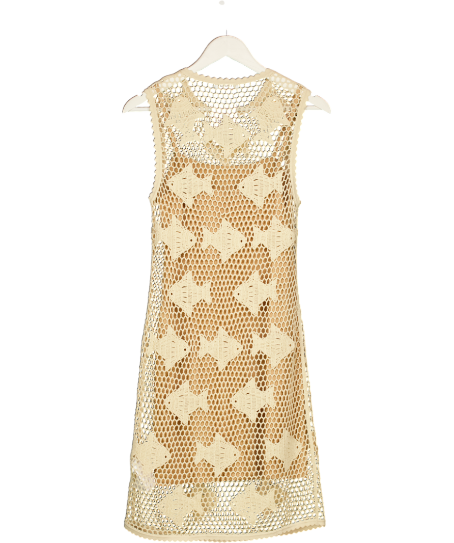 SANDRO Nude Fish Crochet-knit Mini Dress Fr38 UK 10
