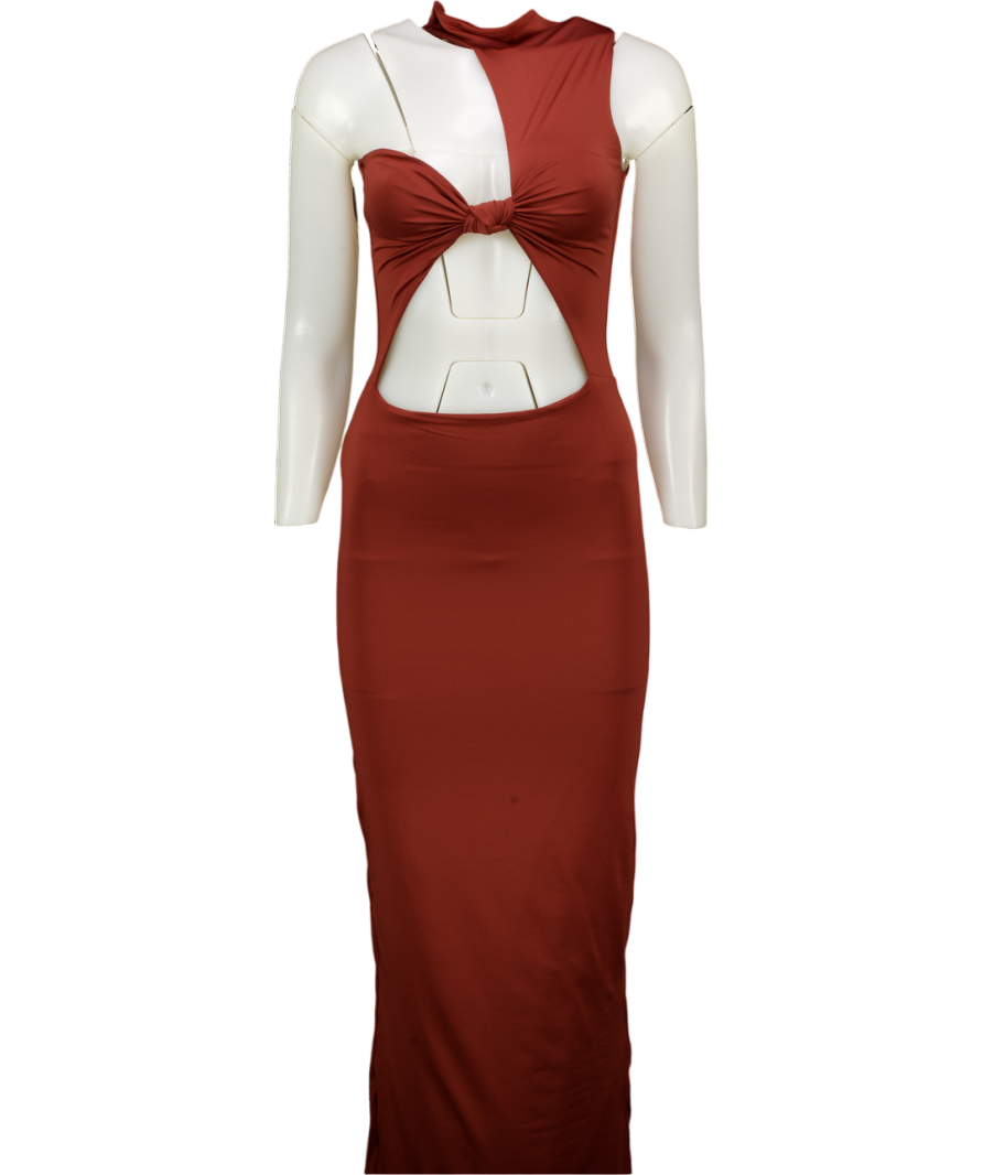 ARIA COVE Brown High Neck Stretcj Jersey Cut-out Maxi Dress UK 8